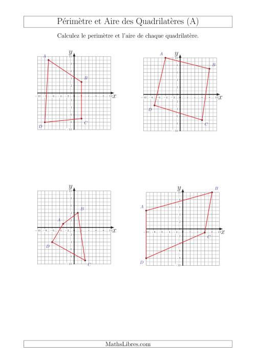 Calcul du Périmètre et de l'Aire des Triangles sur un Plan de Quadrilatères (Tout)