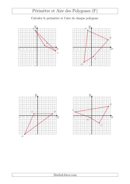 Calcul du Périmètre et de l'Aire des Triangles et Quadrilatères sur un Plan de Coordonnées (F)