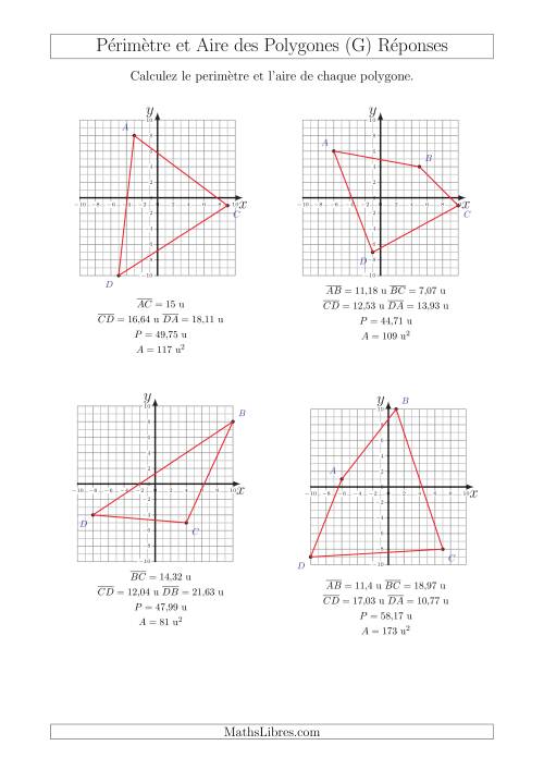 Calcul du Périmètre et de l'Aire des Triangles et Quadrilatères sur un Plan de Coordonnées (G) page 2
