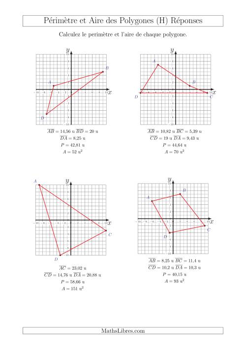 Calcul du Périmètre et de l'Aire des Triangles et Quadrilatères sur un Plan de Coordonnées (H) page 2