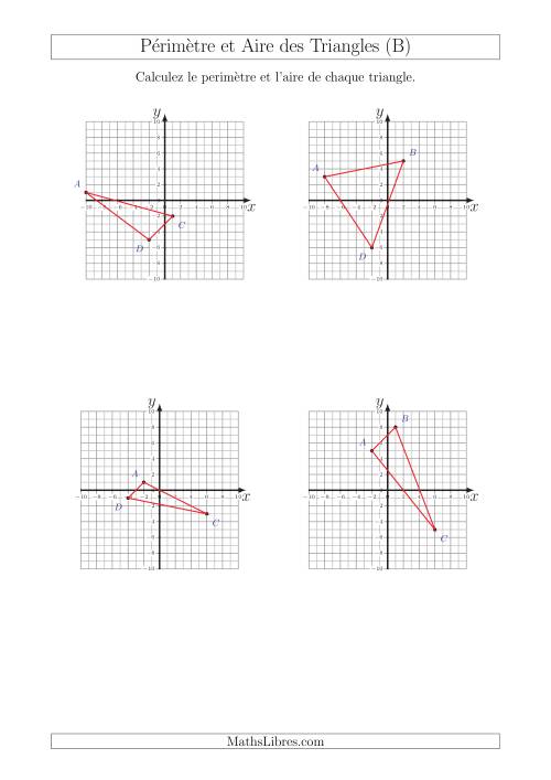 Calcul du Périmètre et de l'Aire des Triangles sur un Plan de Coordonnées (B)