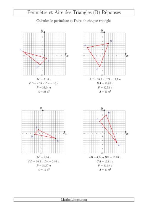 Calcul du Périmètre et de l'Aire des Triangles sur un Plan de Coordonnées (B) page 2