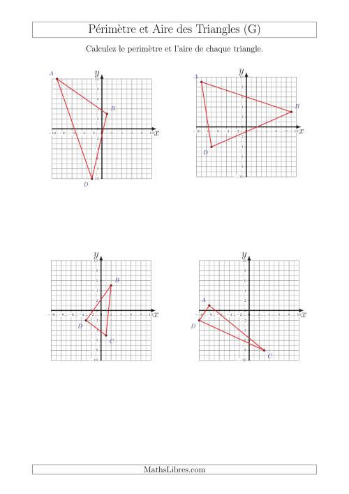 Calcul du Périmètre et de l'Aire des Triangles sur un Plan de Coordonnées (G)