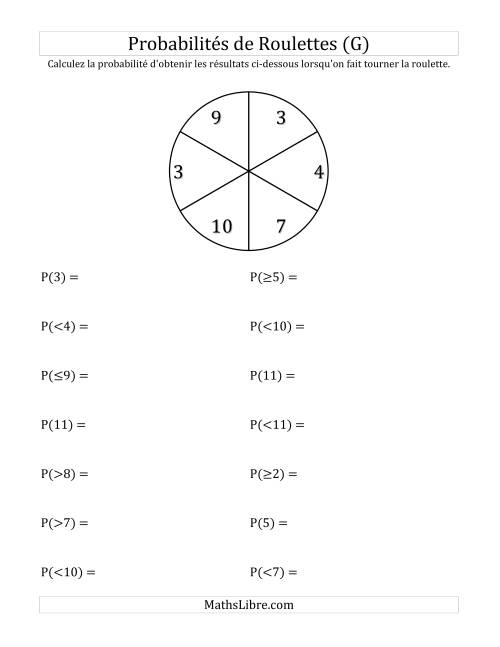 Probabilité -- Roulette à 6 sections (G)