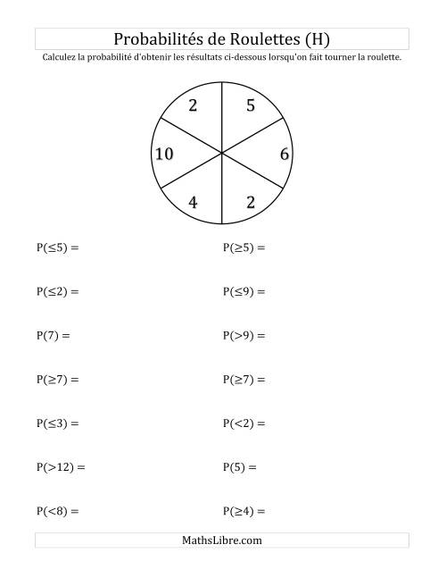Probabilité -- Roulette à 6 sections (H)