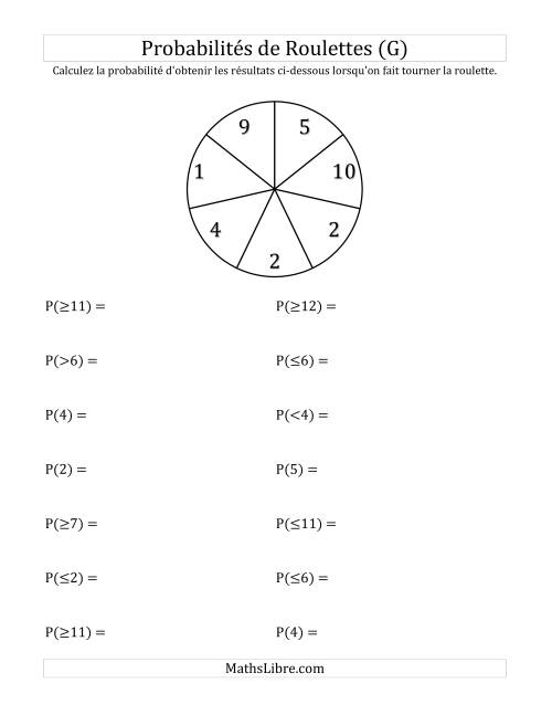Probabilité -- Roulette à 7 sections (G)