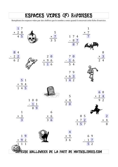Remplir l'Espace Vide par des nombres omis par des Zombies (F) page 2