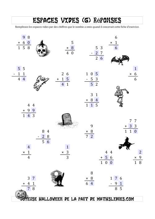 Remplir l'Espace Vide par des nombres omis par des Zombies (G) page 2