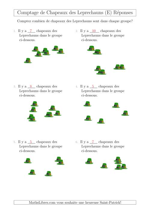 Comptage Jusqu'à 10 Chapeaux des Leprechauns Arrangés en Forme Dispersée (E) page 2