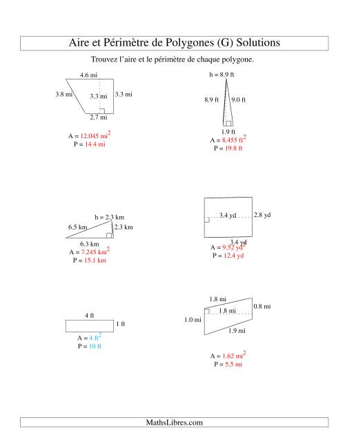 Aire et périmètre de formes variées (jusqu'à 1 décimale; variation 1-9) (G) page 2