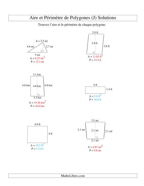 Aire et périmètre de formes variées (jusqu'à 1 décimale; variation 1-9) (J) page 2