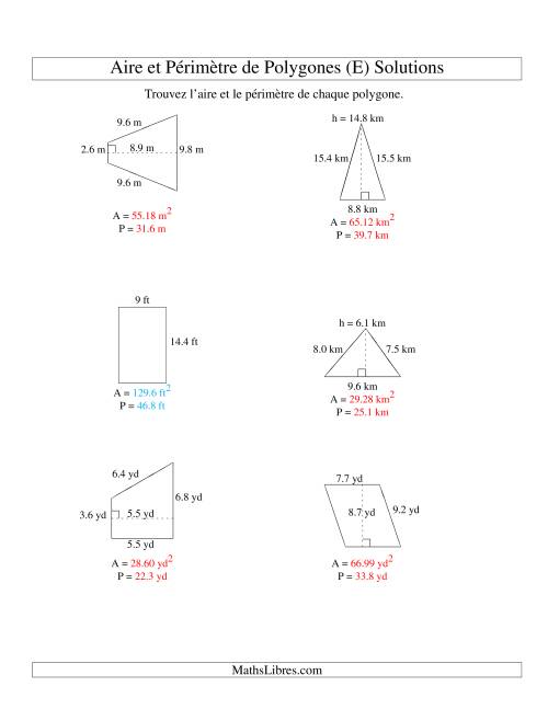 Aire et périmètre de formes variées (jusqu'à 1 décimale; variation 5-20) (E) page 2