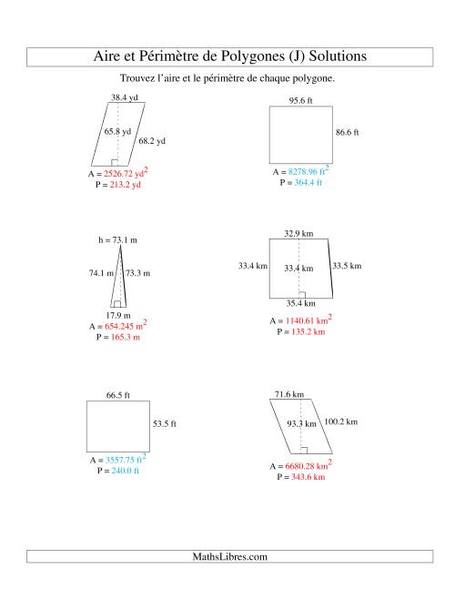 Aire et périmètre de formes variées (jusqu'à 1 décimale; variation 10-99) (J) page 2