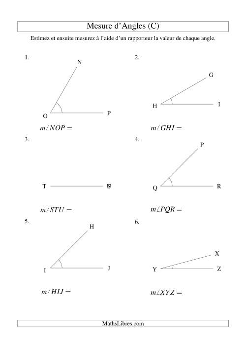 Mesure d'angles entre 0° et 90° (intervalles de 15°) (C)