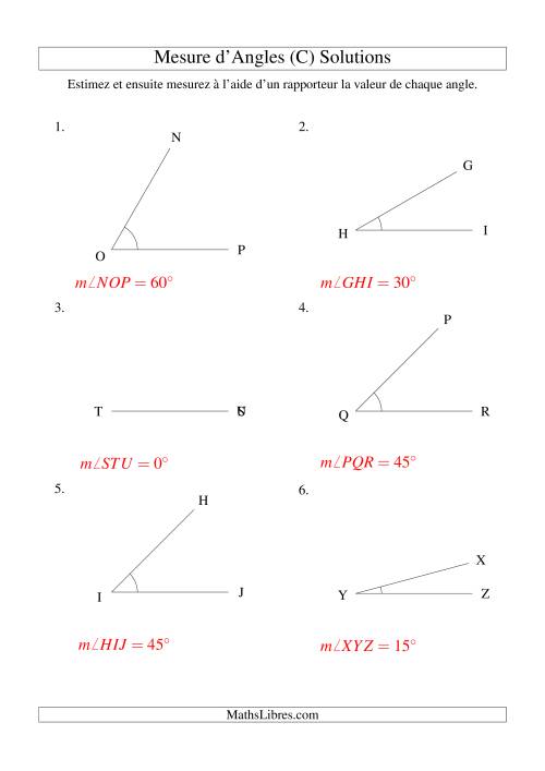 Mesure d'angles entre 0° et 90° (intervalles de 15°) (C) page 2
