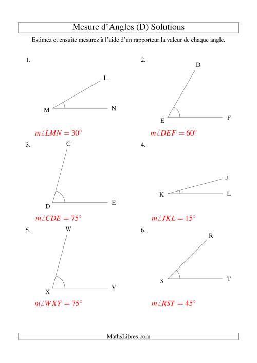 Mesure d'angles entre 0° et 90° (intervalles de 15°) (D) page 2