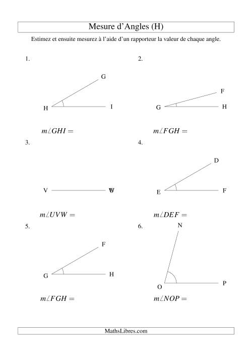 Mesure d'angles entre 0° et 90° (intervalles de 15°) (H)