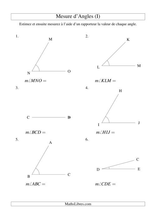 Mesure d'angles entre 0° et 90° (intervalles de 15°) (I)