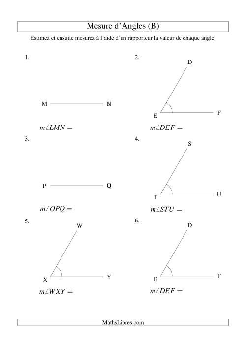 Mesure d'angles entre 0° et 90° (intervalles de 30°) (B)