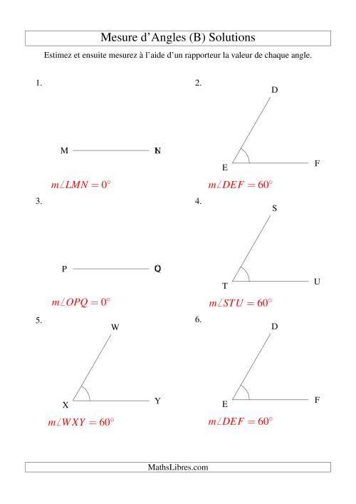 Mesure d'angles entre 0° et 90° (intervalles de 30°) (B) page 2