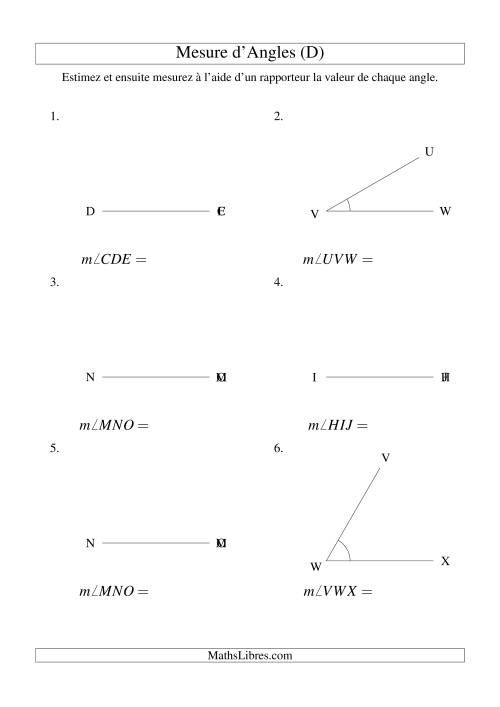 Mesure d'angles entre 0° et 90° (intervalles de 30°) (D)