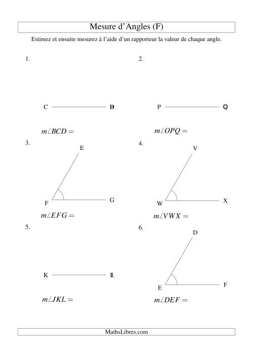 Mesure d'angles entre 0° et 90° (intervalles de 30°) (F)