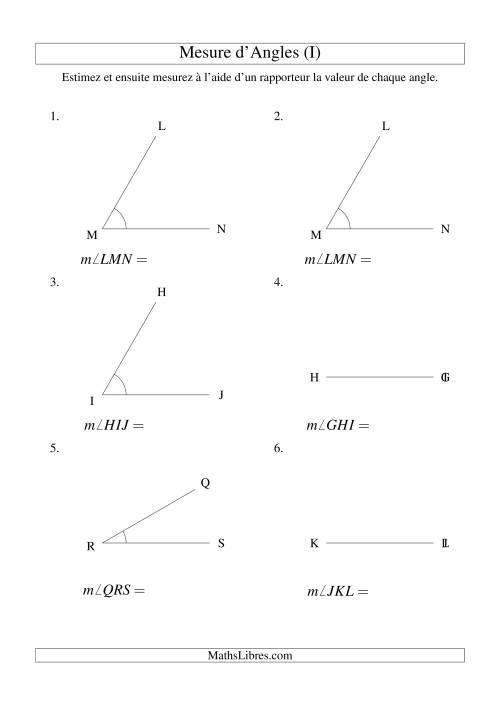 Mesure d'angles entre 0° et 90° (intervalles de 30°) (I)