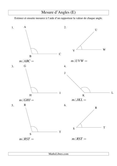 Mesure d'angles entre 0° et 180° (intervalles de 15°) (E)