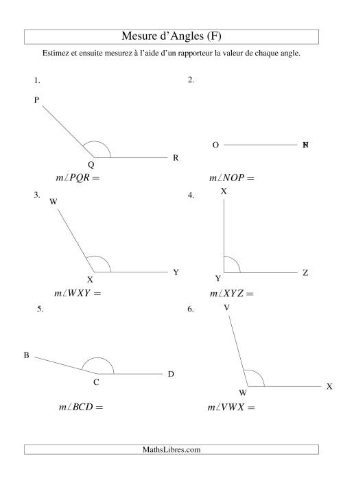 Mesure d'angles entre 0° et 180° (intervalles de 15°) (F)