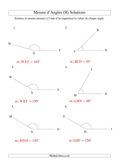 Mesure d'angles entre 0° et 180° (intervalles de 15°) (H) page 2