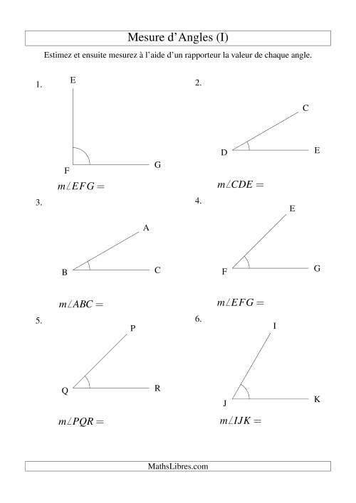 Mesure d'angles entre 0° et 180° (intervalles de 15°) (I)
