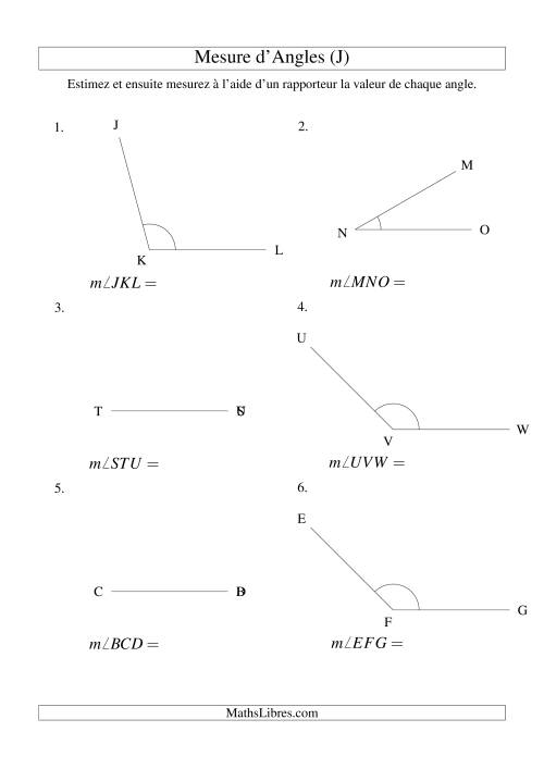Mesure d'angles entre 0° et 180° (intervalles de 15°) (J)