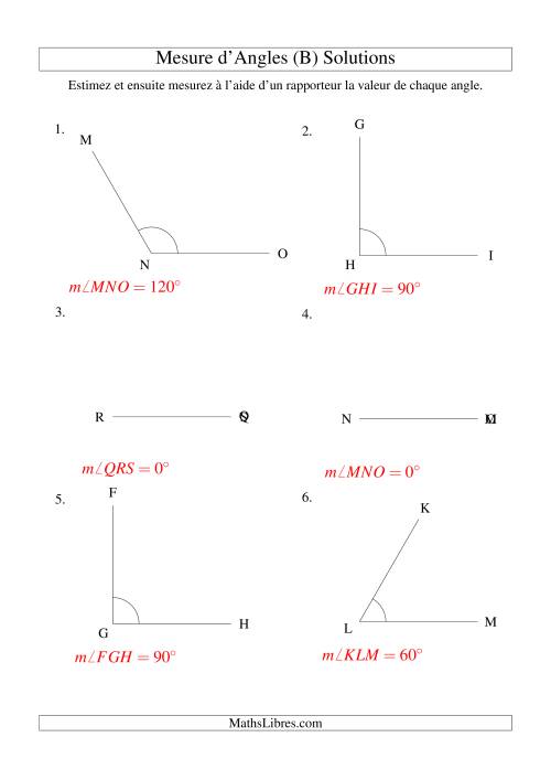 Mesure d'angles entre 0° et 180° (intervalles de 30°) (B) page 2