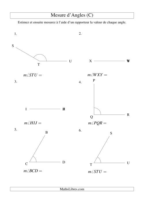 Mesure d'angles entre 0° et 180° (intervalles de 30°) (C)