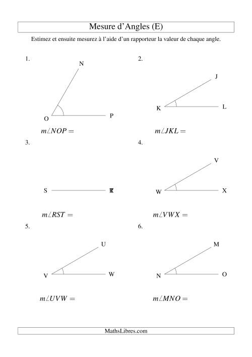 Mesure d'angles entre 0° et 180° (intervalles de 30°) (E)