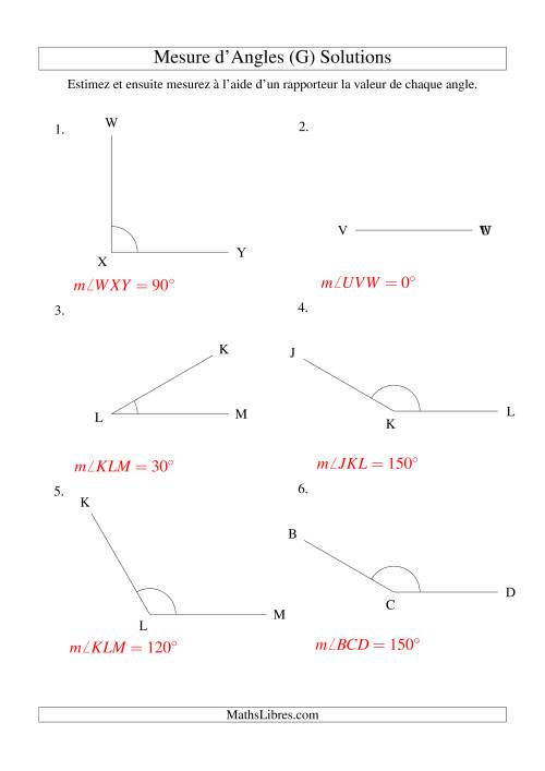 Mesure d'angles entre 0° et 180° (intervalles de 30°) (G) page 2