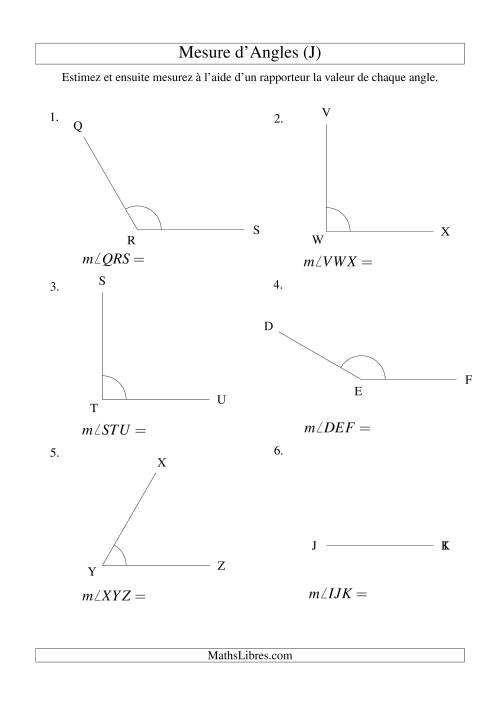 Mesure d'angles entre 0° et 180° (intervalles de 30°) (J)