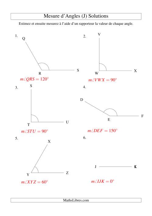 Mesure d'angles entre 0° et 180° (intervalles de 30°) (J) page 2