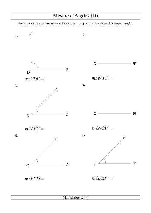 Mesure d'angles entre 0° et 180° (intervalles de 45°) (D)