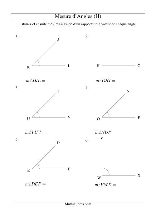 Mesure d'angles entre 0° et 180° (intervalles de 45°) (H)