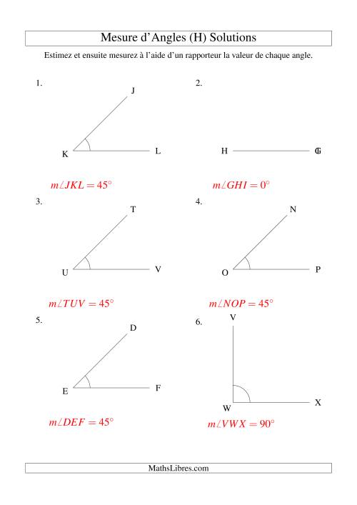 Mesure d'angles entre 0° et 180° (intervalles de 45°) (H) page 2