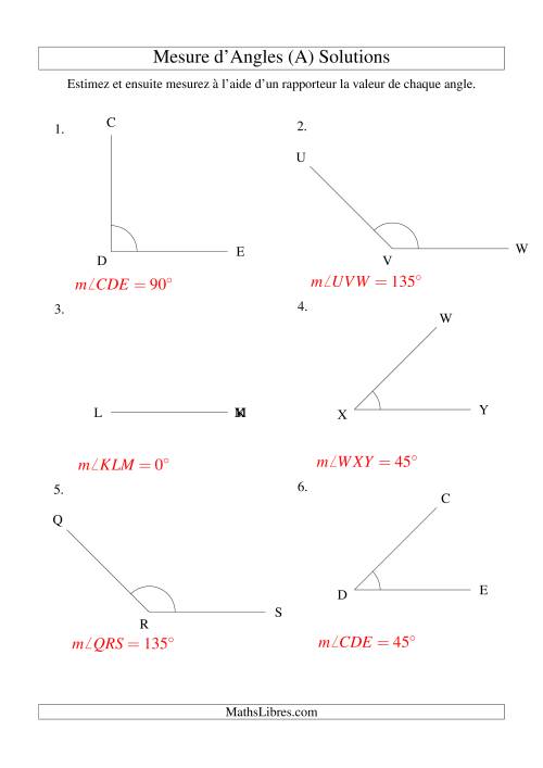 Mesure d'angles entre 0° et 180° (intervalles de 45°) (Tout) page 2