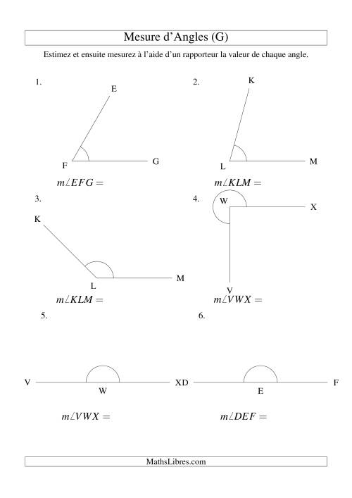 Mesure d'angles entre 0° et 360° (intervalles de 15°) (G)
