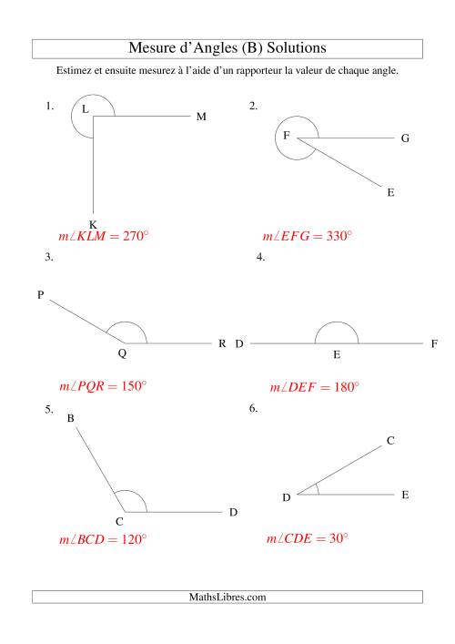 Mesure d'angles entre 0° et 360° (intervalles de 30°) (B) page 2