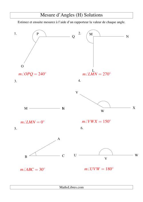 Mesure d'angles entre 0° et 360° (intervalles de 30°) (H) page 2