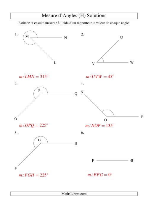Mesure d'angles entre 0° et 360° (intervalles de 45°) (H) page 2