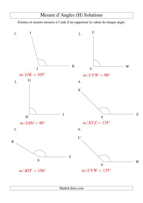 Mesure d'angles entre 90° et 180° (intervalles de 15°) (H) page 2