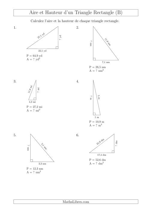 Calcul de l'Aire et Hauteur d'un Triangle Rectangle (B)