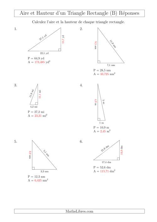 Calcul de l'Aire et Hauteur d'un Triangle Rectangle (B) page 2