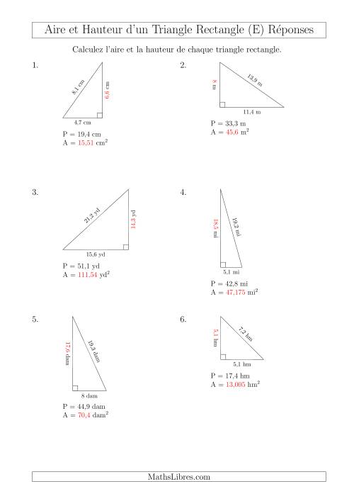 Calcul de l'Aire et Hauteur d'un Triangle Rectangle (E) page 2